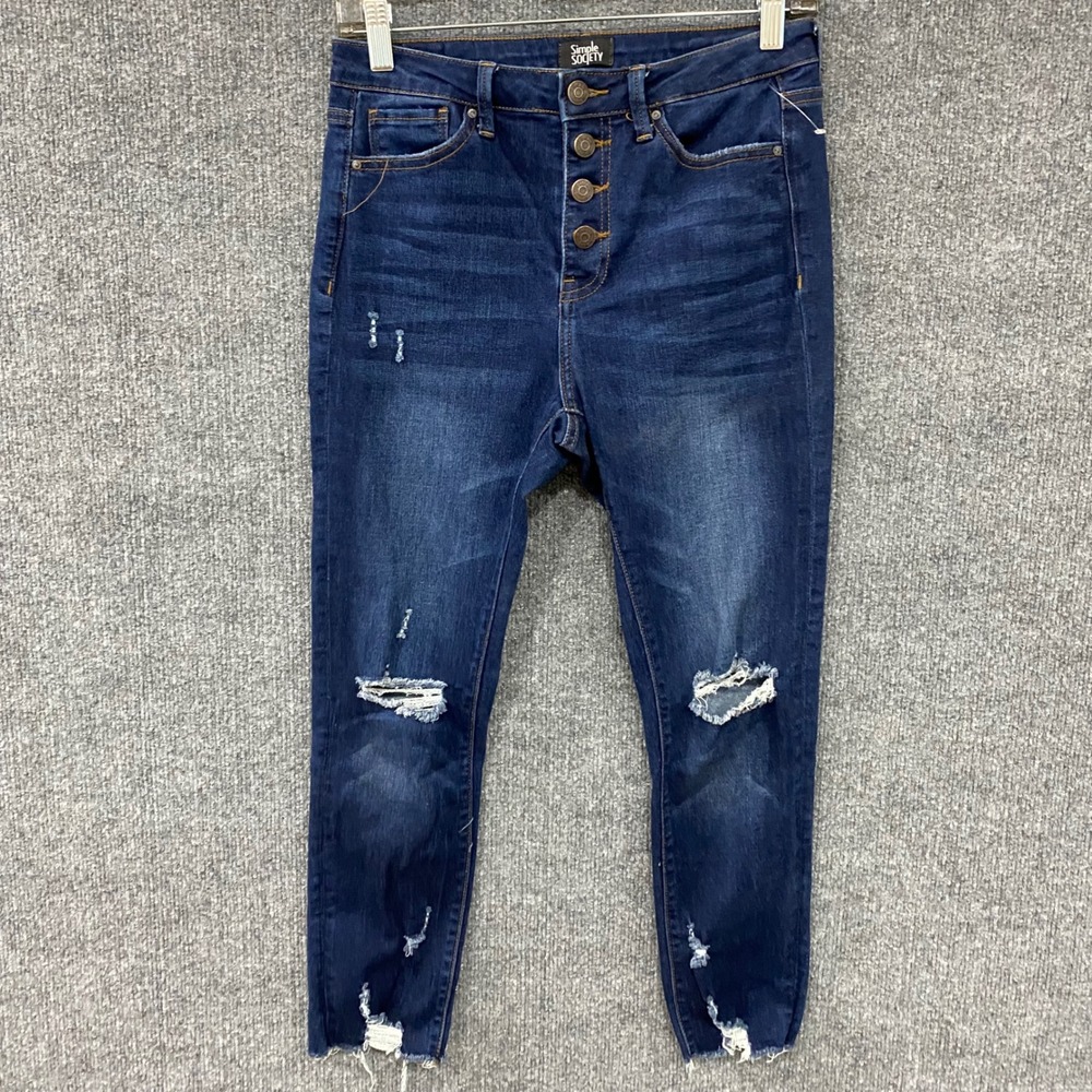 Simple Society Distressed High Rise Skinny Jeans Dark Wash Button Fly Size 5/27